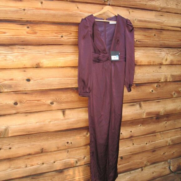 Mac Duggal 2647 Womens Plum Front Twist Puff Sleeve Jumpsuit Pants - Picture 6 of 12